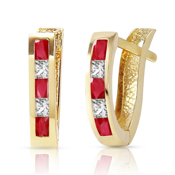 HOOP EARRING WITH NATURAL RUBIES & WHITE TOPAZ